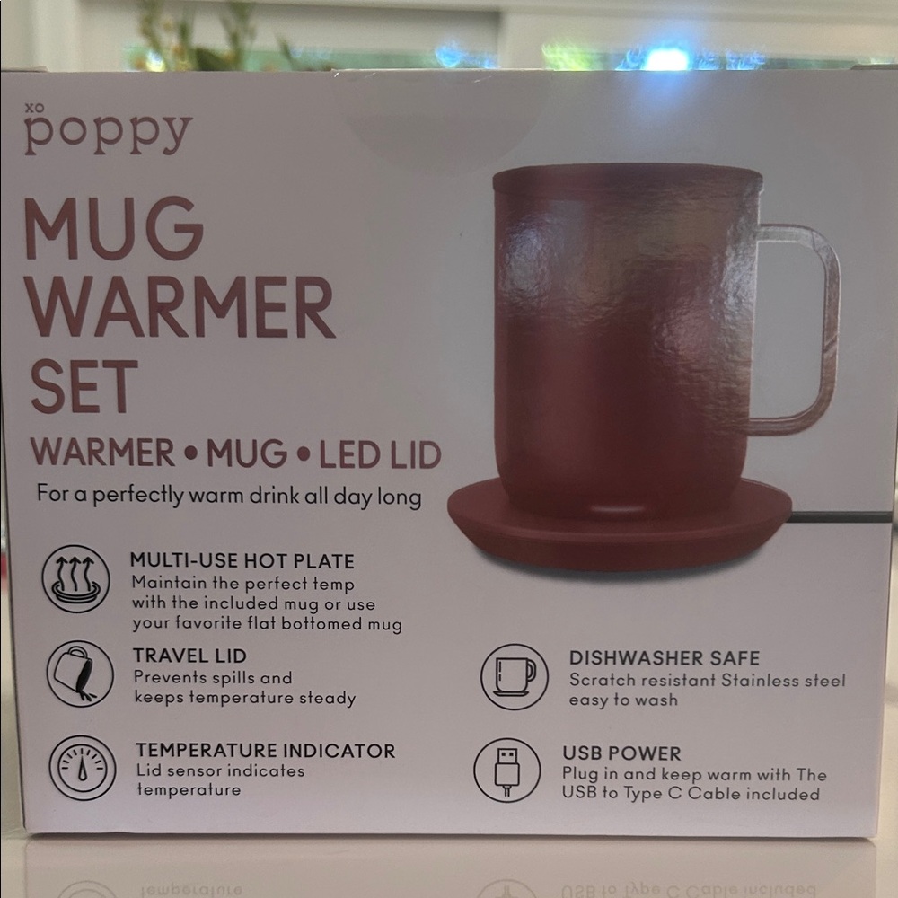 Poppy Mug Warmer Set with LED Lid - Red